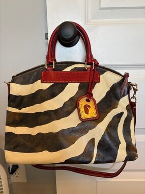 Dooney & Bourke Juliette Striped Zebra Leather Dome Satchel Crossbody Bag